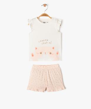 Pyjashort 2 pièces à volants avec motif chaton bébé fille vue1 - GEMO 4G BEBE - GEMO