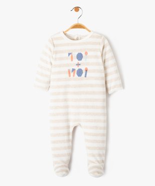 Pyjama bébé en velours rayé avec ouverture pont-dos vue1 - GEMO(BB COUCHE) - GEMO