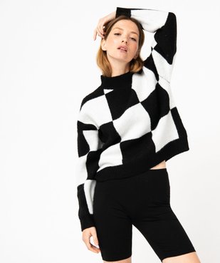Pull court à motif damier femme vue1 - GEMO(FEMME PAP) - GEMO