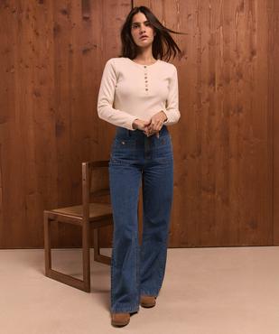 Jean Flare en denim extensible à effet pont femme - LuluCastagnette vue1 - LULU CASTAGNETTE GEMO FOR GOOD - GEMO