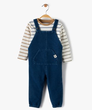 Ensemble bébé garçon 2 pièces salopette + tee-shirt rayé vue1 - GEMO(BEBE DEBT) - GEMO