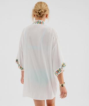 Kimono de plage en viscose fluide à motifs brodés femme vue3 - GEMO 4G FEMME - GEMO