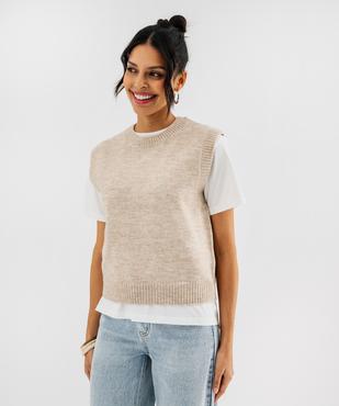 Pull sans manches en maille douillette chinée femme vue1 - GEMO(FEMME PAP) - GEMO