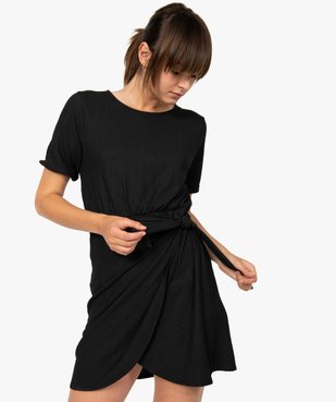 Robe femme à manches courtes avec bas façon portefeuille vue1 - GEMO(FEMME PAP) - GEMO