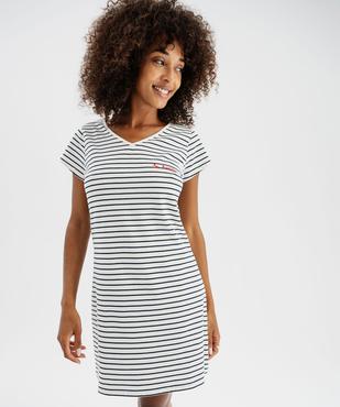 Chemise de nuit à manches courtes et col V femme vue1 - GEMO 4G FEMME - GEMO