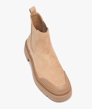 Boots femme casual dessus en suédine uni à semelle crantée vue6 - GEMO (CASUAL) - GEMO