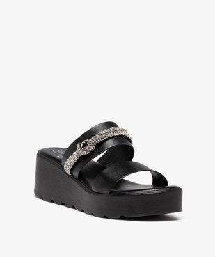 Mules femme compensées dessus uni ornées de strass vue2 - GEMO(URBAIN) - GEMO