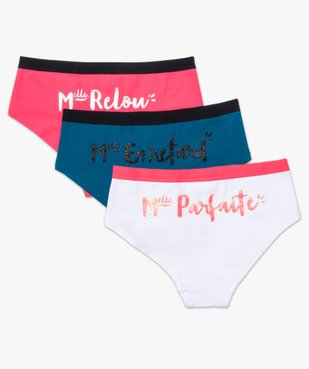 Lot de 3 shortys stretch à message pailleté vue1 - GEMO (JUNIOR) - GEMO
