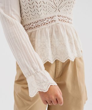 Pull ajouré avec manches chemise femme vue5 - GEMO(FEMME PAP) - GEMO