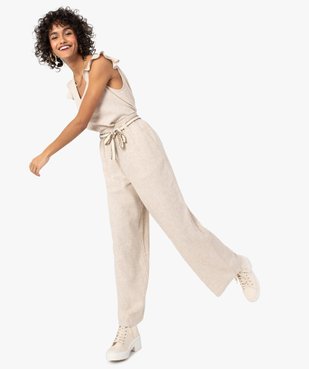 Pantalon femme contenant du lin avec ceinture à nouer vue1 - GEMO(FEMME PAP) - GEMO
