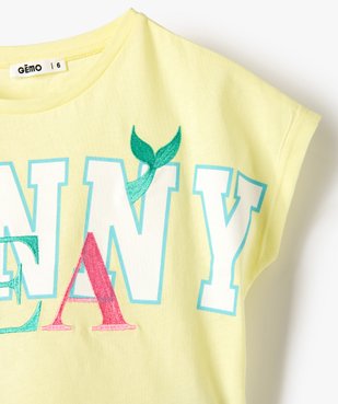Tee-shirt court fille avec motif scintillant sur l’avant vue3 - GEMO (ENFANT) - GEMO