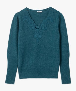 Pull femme avec col V en guipure vue4 - GEMO(FEMME PAP) - GEMO