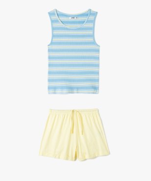 Pyjashort fille bicolore avec haut rayé vue1 - GEMO (JUNIOR) - GEMO