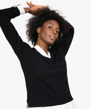 Pull femme effet 2 en 1 avec col chemise vue1 - GEMO(FEMME PAP) - GEMO