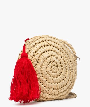 Sac fille en paille de papier avec motif fraise en sequins vue3 - GEMO (ENFANT) - GEMO