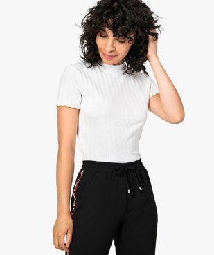 Tee-shirt femme effet rayé avec manches courtes et finitions fantaisie vue1 - FOLLOW ME - GEMO