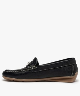 Mocassins femme en cuir à talon plat et barrette métallique dessus uni vue3 - GEMO (CASUAL) - GEMO