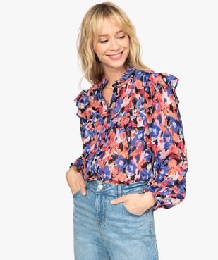 Chemise femme en voile à motifs fleuris avec finitions volantées vue2 - GEMO(FEMME PAP) - GEMO
