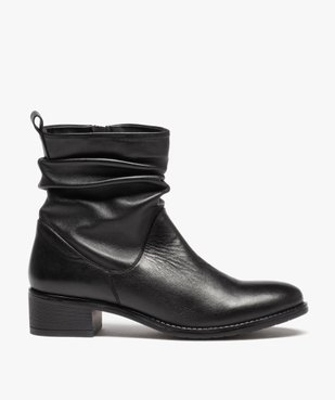 Boots femme dessus en cuir uni plissé vue1 - GEMO (CASUAL) - GEMO