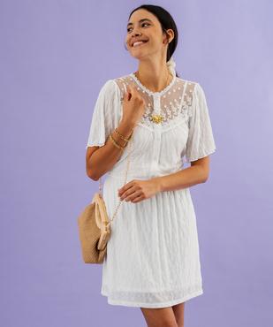 Robe courte à manches courtes en dentelle extensible look romantique femme vue3 - GEMO(FEMME PAP) - GEMO