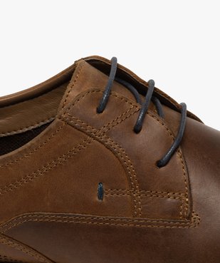 Derbies homme unis en cuir avec surpiqûres ton sur ton vue6 - GEMO(URBAIN) - GEMO
