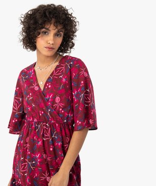 Robe longue femme à manches courtes à motifs fleuris vue2 - GEMO(FEMME PAP) - GEMO