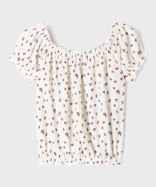 Tee-shirt manches courtes à motifs fleuris finitions froncées fille vue1 - GEMO (JUNIOR) - GEMO