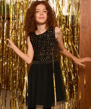 Robe sans manches à sequins et voile plumetis fille - LuluCastagnette vue1 - LULUCASTAGNETTE - GEMO