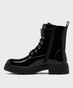 Boots montantes vernies look rangers à épaisse semelle crantée femme vue3 - 5 MILES - GEMO