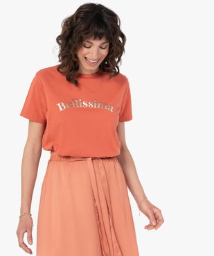Tee-shirt femme à manches courtes avec inscription vue1 - GEMO(FEMME PAP) - GEMO