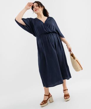 Robe longue en voile satiné à encolure cache-cœur femme grande taille vue1 - GEMO (G TAILLE) - GEMO