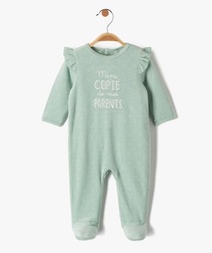 Pyjama bébé fille en velours à pois avec volants sur les épaules vue2 - GEMO(BB COUCHE) - GEMO