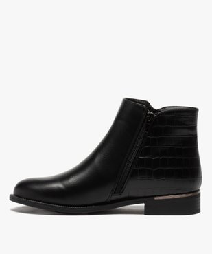 Boots femme unis à talon plat imitation croco vue3 - GEMO (CASUAL) - GEMO