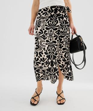 Jupe portefeuille longue en viscose froissée imprimée femme vue1 - GEMO 4G FEMME - GEMO