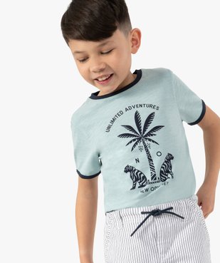 Tee-shirt garçon à manches courtes en coton flammé avec détails contrastants vue1 - GEMO (ENFANT) - GEMO