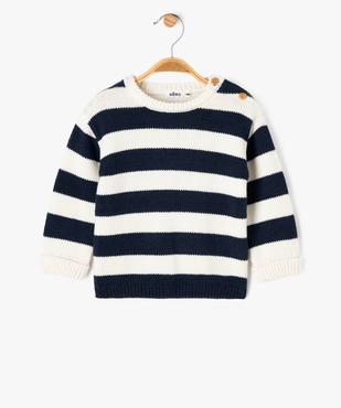 Pull en grosse maille à larges rayures bébé garçon vue1 - GEMO 4G BEBE - GEMO
