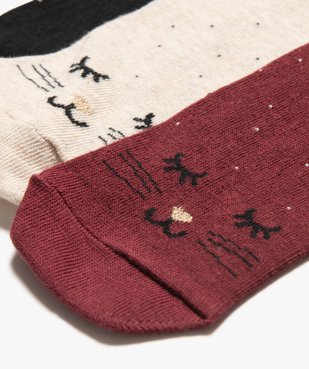 Chaussettes tige haute à motif chat femme (lot de 3 paires) vue2 - GEMO(HOMWR FEM) - GEMO