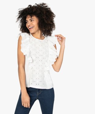 Tee-shirt femme bi-matières ajouré sur l’avant vue1 - GEMO(FEMME PAP) - GEMO