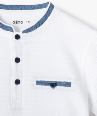 Tee-shirt garçon à col mao en maille texturée effet rayé vue2 - GEMO (ENFANT) - GEMO
