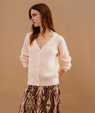 Gilet en maille ajourée à col V femme vue3 - GEMO(FEMME PAP) - GEMO