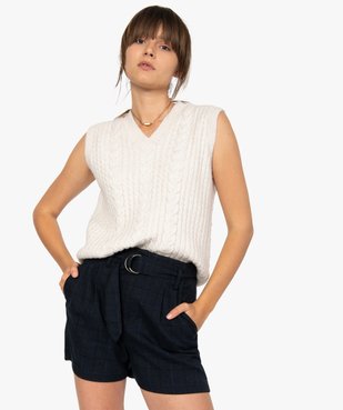 Pull femme sans manches en maille torsadée vue1 - GEMO(FEMME PAP) - GEMO