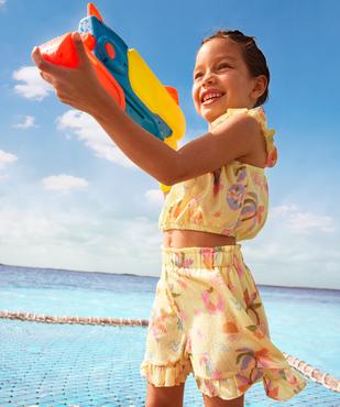 Short en maille texturée imprimée à volants fille vue4 - GEMO 4G FILLE - GEMO