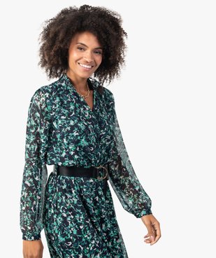 Robe femme longue en voile imprimé et grosse ceinture vue2 - GEMO(FEMME PAP) - GEMO