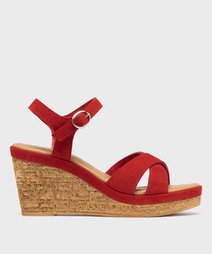 Sandales à brides en cuir métallisé et semelle compensée femme - Tanéo vue1 - TANEO - GEMO