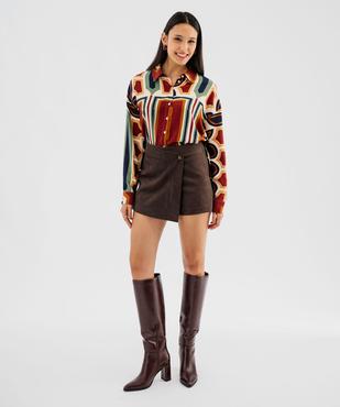 Jupe short en velours peau de pêche femme vue1 - GEMO(FEMME PAP) - GEMO