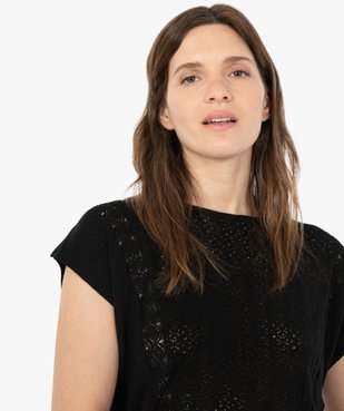 Pull femme à manches courtes avec devant ajouré vue2 - GEMO(FEMME PAP) - GEMO