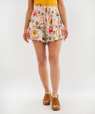 Short ample et fluide en viscose plissée femme vue1 - GEMO 4G FEMME - GEMO