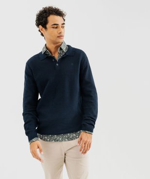 Pull fin en maille fantaisie à col polo homme vue1 - GEMO (HOMME) - GEMO