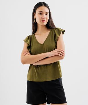 Tee-shirt manches courtes volantés à paillettes femme vue2 - GEMO(FEMME PAP) - GEMO
