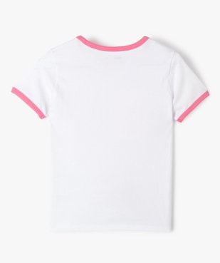 Tee-shirt fille imprimé avec col contrastant blanc vue4 - GEMO (JUNIOR) - GEMO